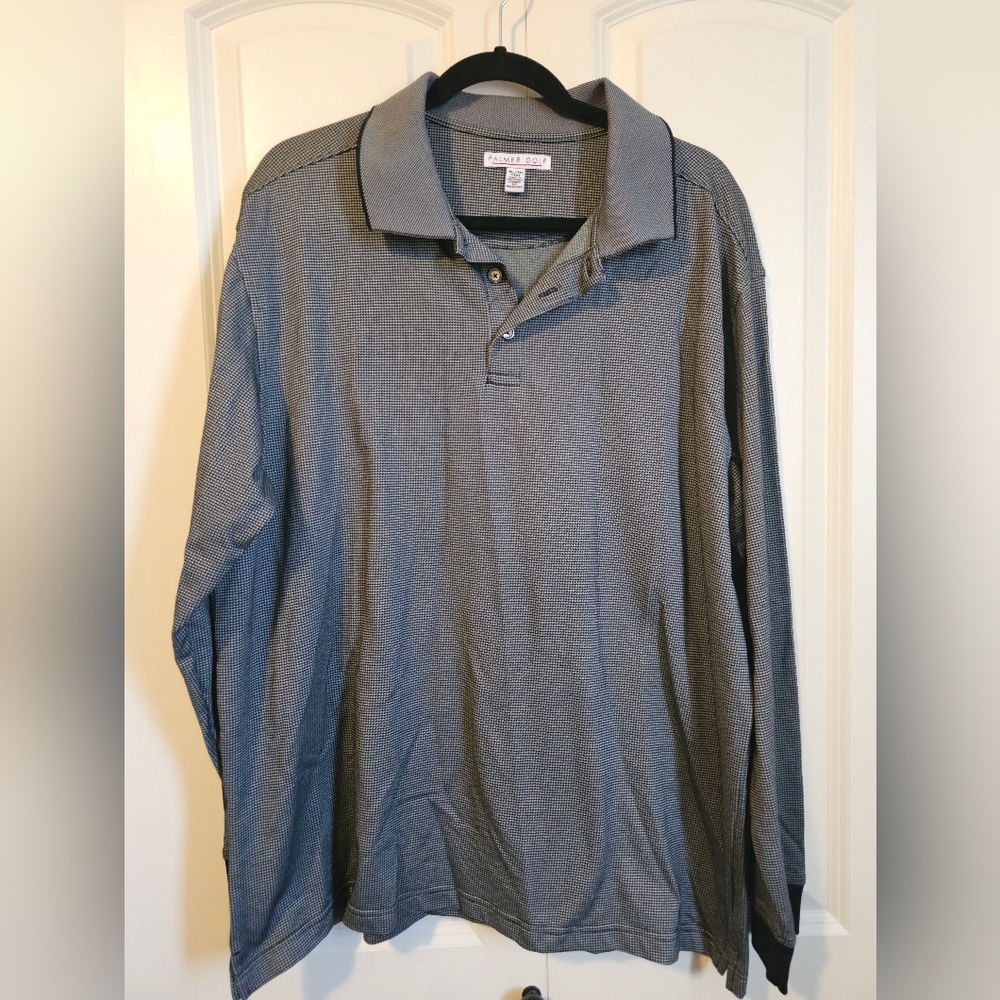PALMER GOLF Men's BLACK/WHITE LONG SLEEVE Polo Shirt SZ XL